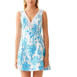 LILLY PULITZER Sz 0 Brynn Fit & Flare Dress V-Neck Sleeveless 100% Cotton 91875